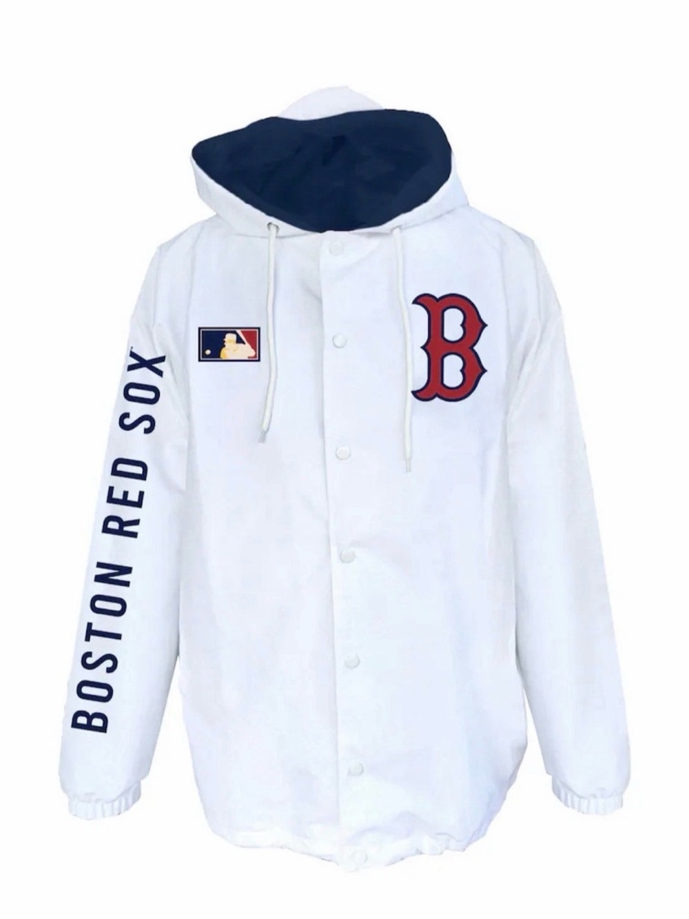 Mitchell & Ness Boston Red Sox White Hooded Jacket with Navy Lining
